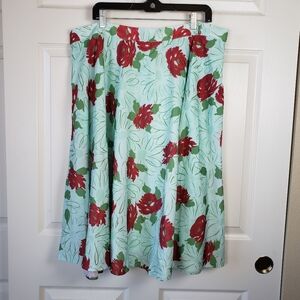 Modcloth Swing Flowy Floral A-Line Skirt - Red and Green. Size 2X Spring, Retro